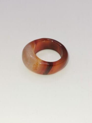Agate Dome Ring Brown Banded Size N1/2 Semi Preacious Stone  - Afbeelding 1 van 5