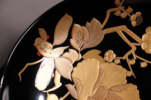 Japanese Lacquer Lidded Soup Bowl 3.35inch Set of 2 Gold Peony Plum Maki-e - Picture 11 of 21