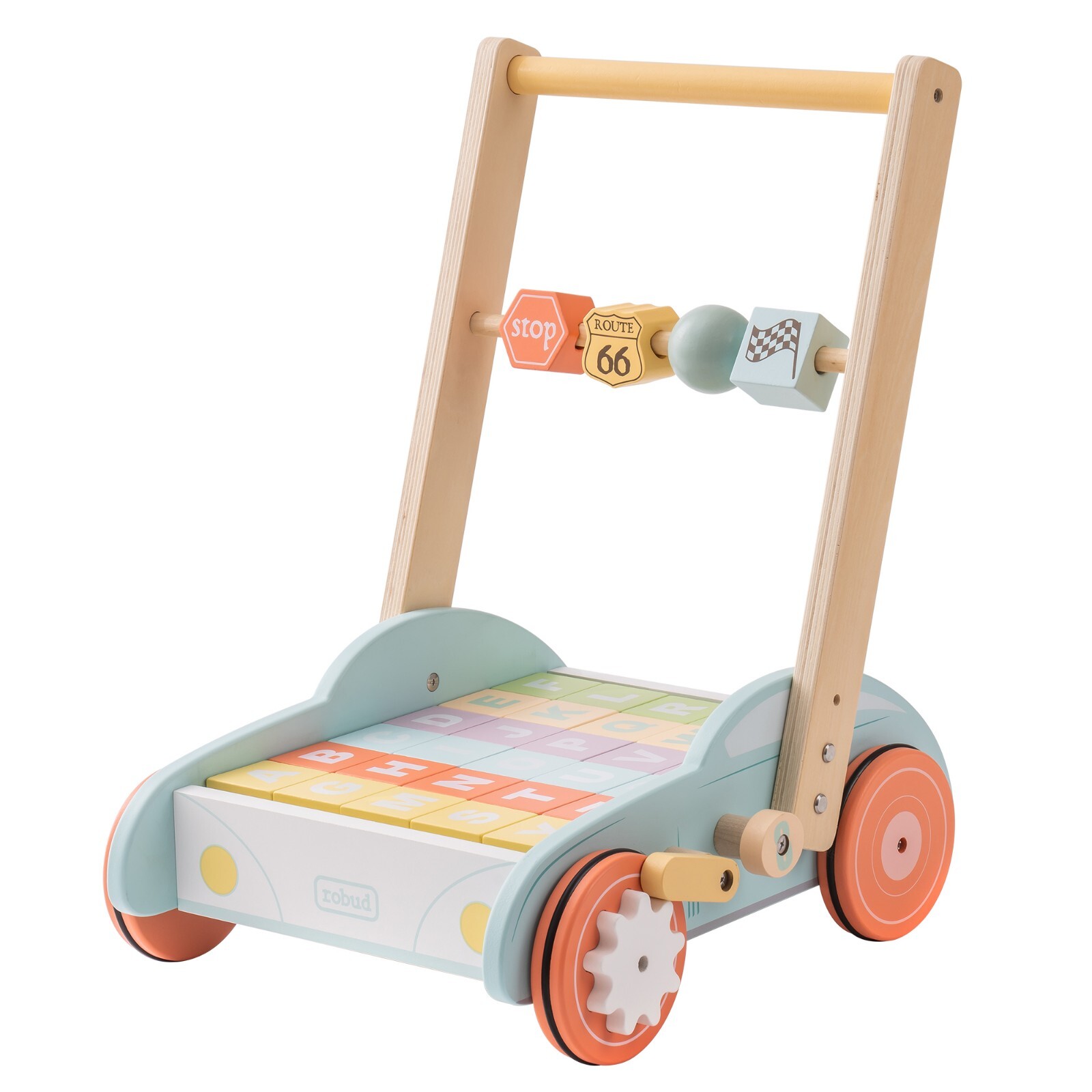 wooden push toy with blocks