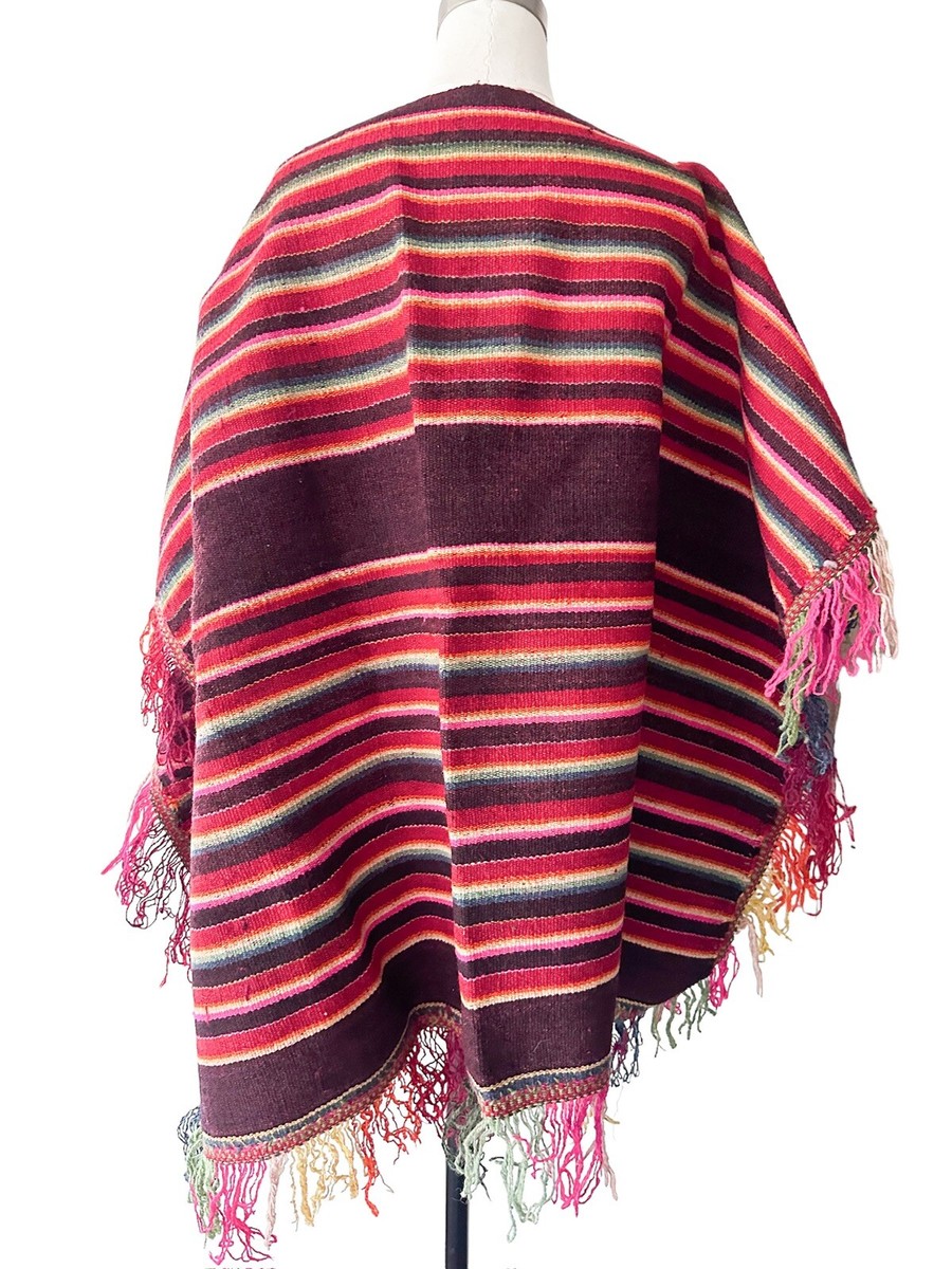 Vintage Mexican Wool Blanket Poncho de Tarabuco Serape Colorful