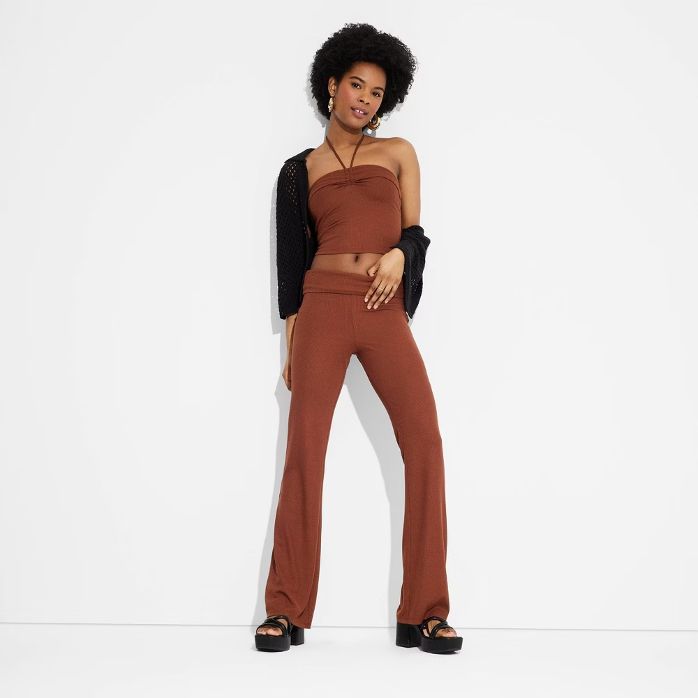 Wild Fable Women's Mid-Rise Foldover Flare Leggings Dark Brown