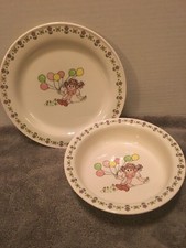 Lefton Childs Set Bowl  Plate Girl With Balloons 05619