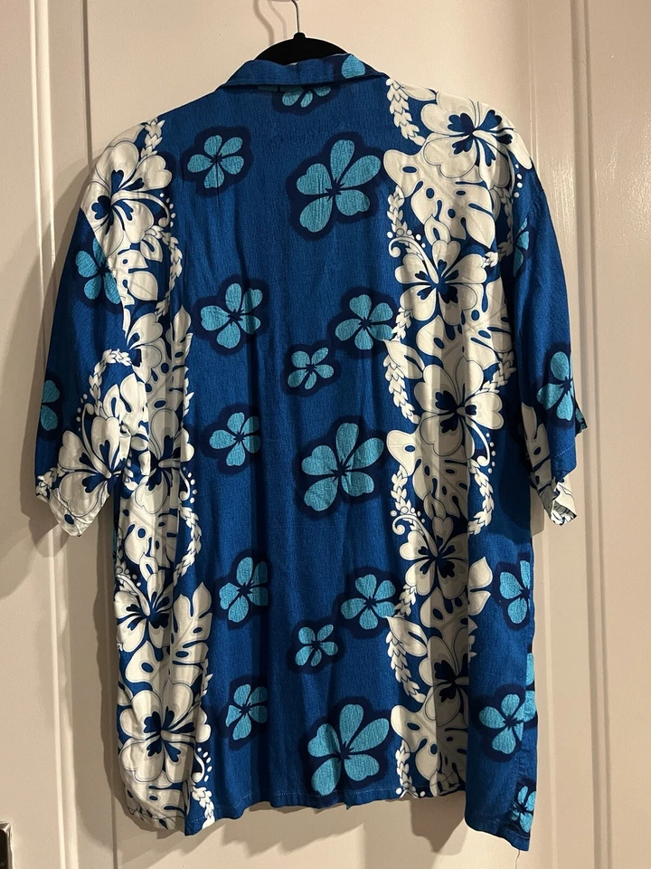 Camisa Hawaiana Vintage Onda Azul Blanco Azul Aqua Flores Talla Grande Foto 3 de 4