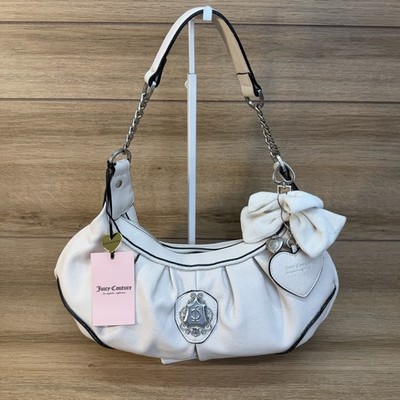 Juicy Couture Romance Hobo Bag Crystal Cream Shoulder Bag Bow Charms NWT READ