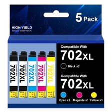 5pk 702XL T702XL Ink Cartridges for Epson 702 Workforce WF-3720 WF-3730 WF-3733