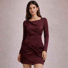 Alice + Olivia Ruffle Goddess Mini Dress, Wine Maroon, Sz 2 | Cocktail Chic