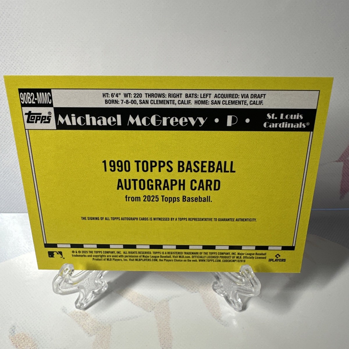 2025 Topps Series 2 1990 On Card Auto Michael McGreevy RC