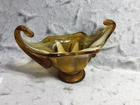 Murano Style Boat Shaped Glass Vase Amber White Offering Bowl 8" X 4.5"