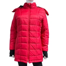 Swiss Tech Puffer Jacket Womens Size M (8-10) Red 2 Way Zip Fall Winter Coat