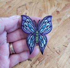 Butterfly - Insect - Purple  Blue - Full View - Embroidered Iron On Patch