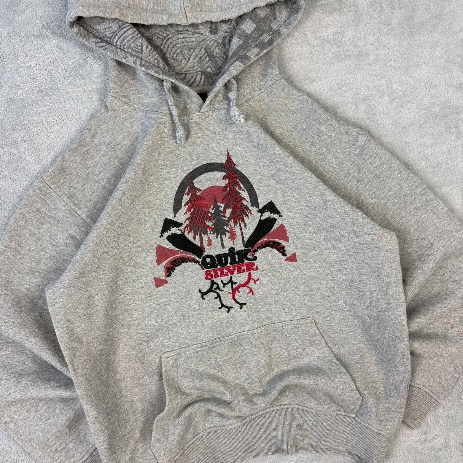 VTG Quiksilver 2000s Y2K Grey Surf Heavyweight Oversized Small Pullover Hoodie image 3