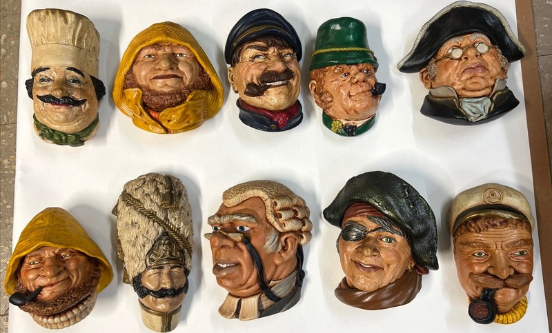 Chalkware Heads Lot Of 10 heads. Nice Condition.