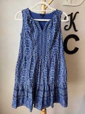Talbots Women’s Blue Oval Medallion Voile Sleeveless Swing Dress Small Petite