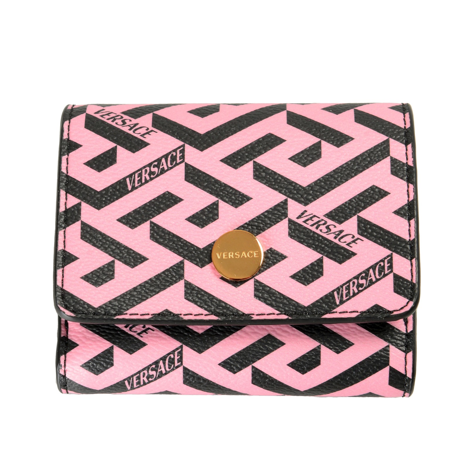 Мужской двойной кошелек Versace La Greca из холста с покрытием и кожи с логотипом Versace Mens La Greca 58490₽