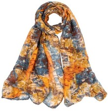 Women Lightweight Soft Scarf Lightweight Floral Printed Boho Shawl Wrap Orange