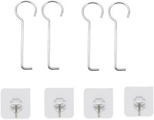 4 PCS Drain Key Lifting Hook with 4 PCS Adhesive Hooks - Grate Removal Tool for