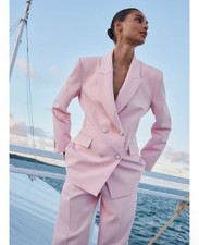ZARA DOUBLE BREASTED SHOULDER PAD BLAZER SZ M PINK 2984/597/620
