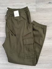 M&S MENS GREEN SLIM FIT STRETCH CARGO CUFFED TROUSERS Size XL 39”-41” Leg 31”
