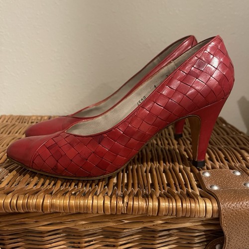 Vintage Bottega Veneta Heels Damen 7 Rot Leder Schuhe Pumps Luxus Designer - Bild 4 von 9