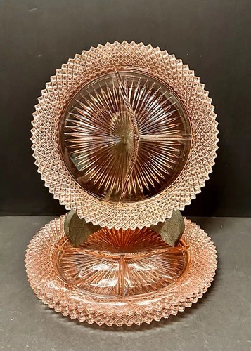 3 Anchor Hocking Miss America Divided Grill Plates Pink Depression Glass 10.25"