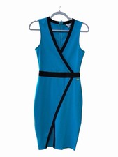 Guess V-neck Bodycon High Tide Blue/blk Trim Dress Women Size S