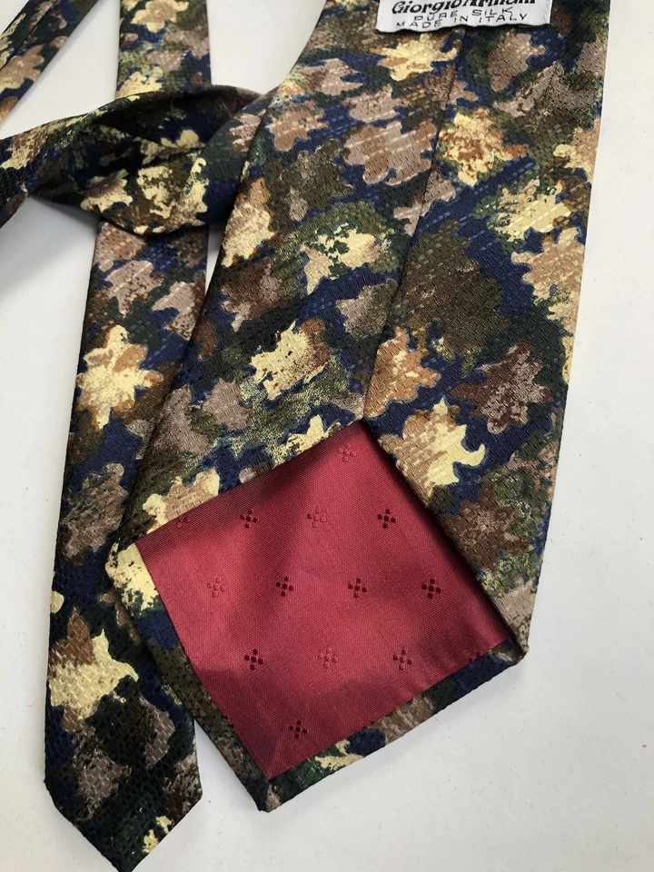 👔 Corbata de seda vintage Giorgio Armani - Hecha en Italia - Camuflaje abstracto hoja otoño Foto 3 de 4