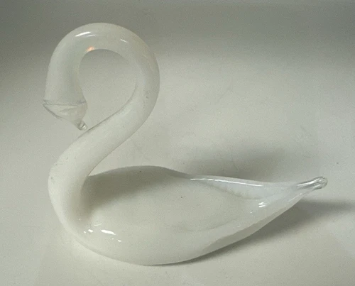 Vintage White Milk Glass Handblown Art Glass Swan Figurine
