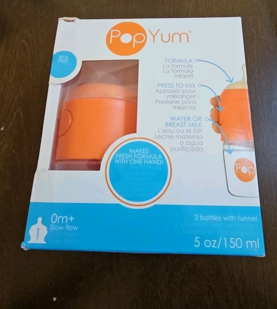Two PopYum Baby Bottles 5 Ounce Anti Colic One Hand Use BPA Free Orange