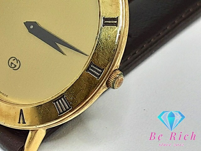 GUCCI Men's 3000M Gold Brown Leather Strap Quartz Watch