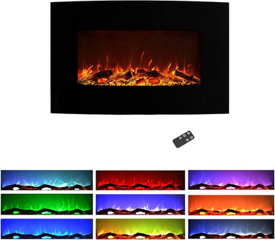 36'' Curved Electric Fireplace - Wall Mount/Freestanding, 10 Flame Colors, Remote