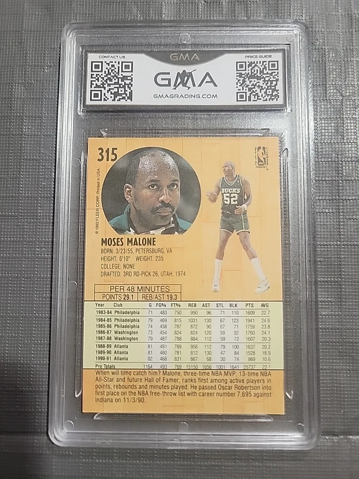 1991 Fleer Basketball #315 Moses Malone GMA Mint 9 - Image 2 of 2