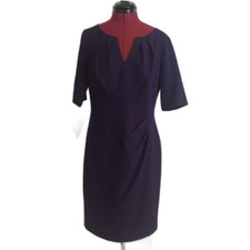 Adrianna Papell Deep Purple Midi Dress Women's Size 10 Short Sleeves V-Neck