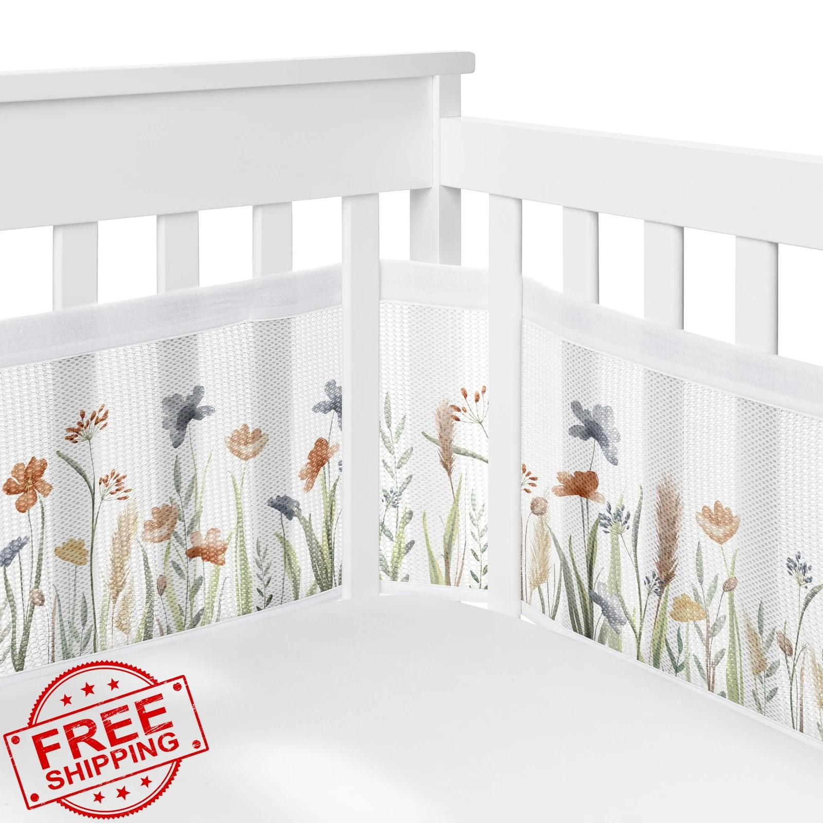 Sweet Jojo Boho Floral Crib Liner Set Watercolor Bohemian Girls Nursery