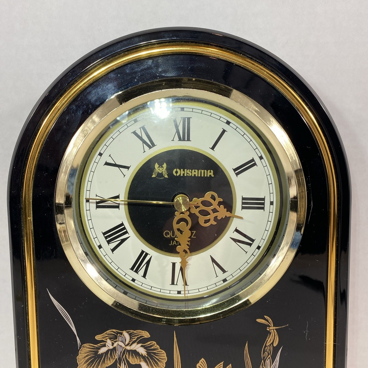 Ohsama Black & Gold Floral Mantle Clock Japanese Quartz Movement