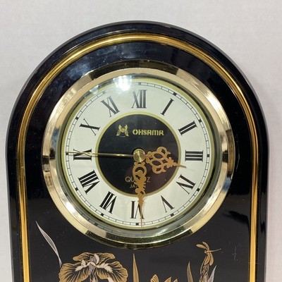 Ohsama Black & Gold Floral Mantle Clock Japanese Quartz Movement