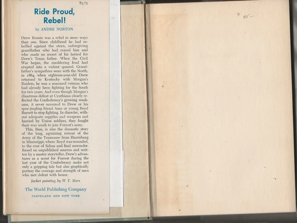 ANDRE NORTON. Ride Proud, Rebel! World 1961.  1st edition. HC/DJ.  Civil War Foto 2 de 4
