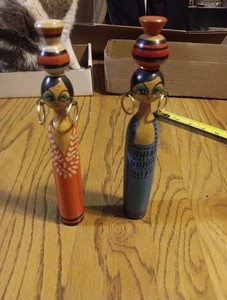 Vintage Asian Chinese Wood Dolls. 8.25" Tall.