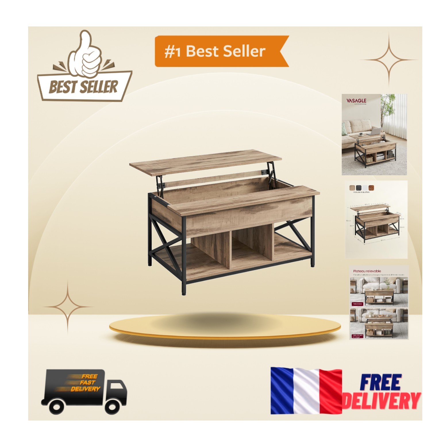 Gagnez de la place : table basse coffre relevable pour ranger votre salon