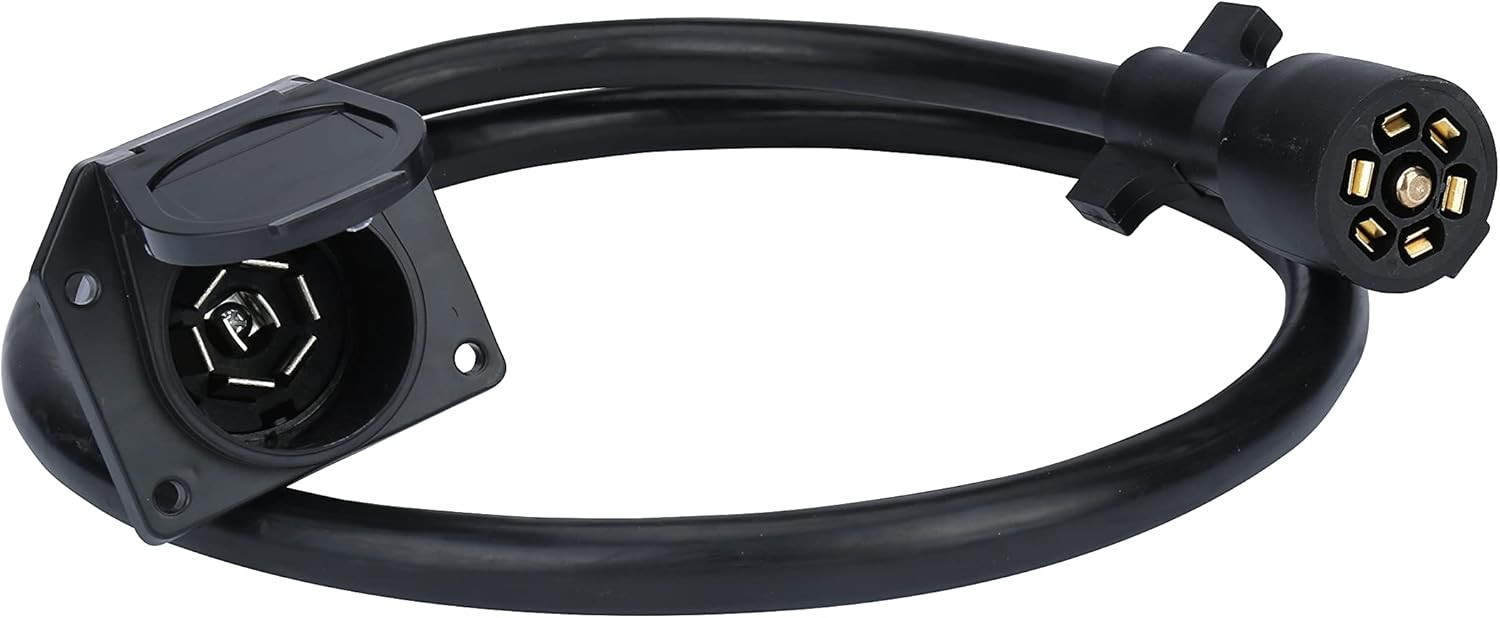 7 Way Trailer Extension Cord - 4 feet - Double Prongs Connector - Weatherproof -