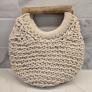 Beachy Boho Woven Ocean Blue Purse with Wooden Handles