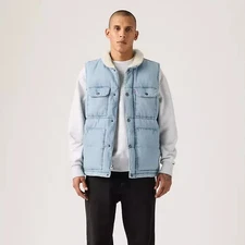 Levi's® Men's Utility Quilted Vest Sleeveless Standard Fit, Denim - Blue Size US