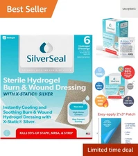 6 Count Hydrogel Wound Dressings with X-Static Silver, 2" x 3", Instant Relief