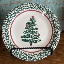 Furio Italy Christmas Tree Salad Plates set of 4 Sponged Green 8" EUC
