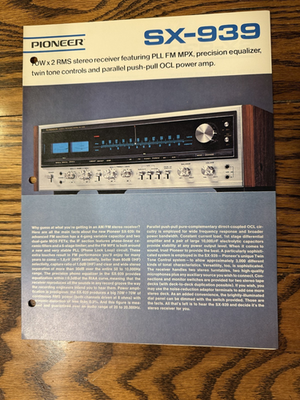 Pioneer Sx-939 Original Stereo Receiver Brochure 1974 for sale