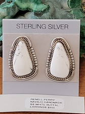 Renell Perry White Buffalo ( Turquoise)  sterling Silver earrings Navajo