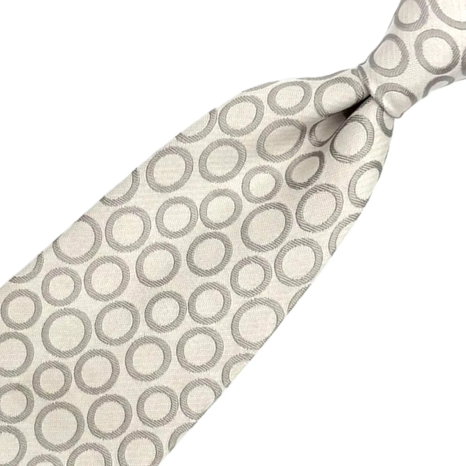 Pal Zileri Tie - Silver/Light Grey Geometric Circle Pattern Italy 50% Silk Tie Foto 4 de 4