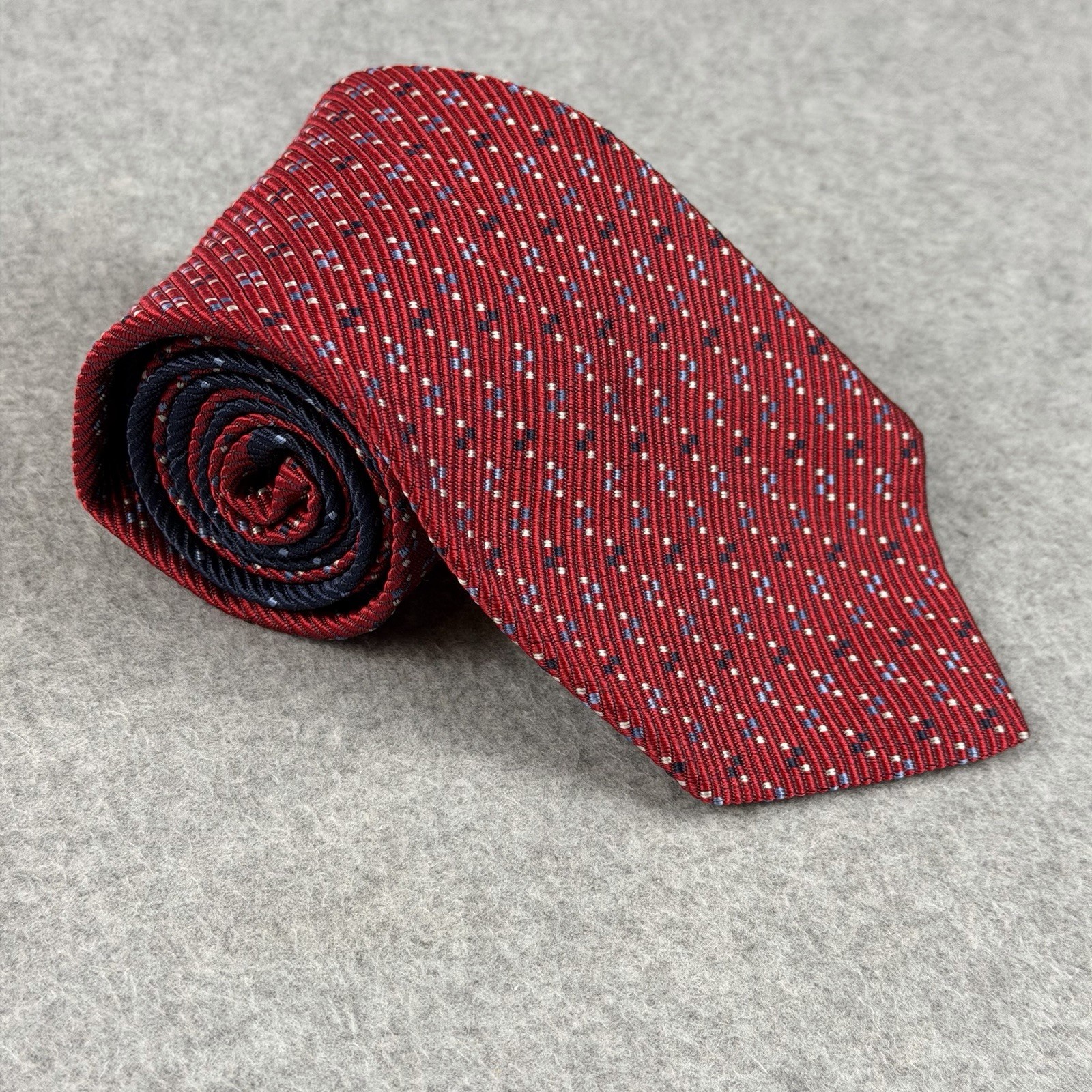 Vintage Tommy Hilfiger Red Silk Necktie USA Blue White Geometric Tie 58x3.6”
