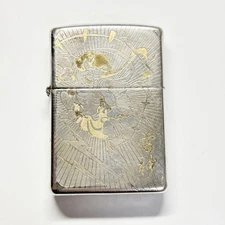 Zippo Sterling Silver 2005 Japanese Thunder God Spirit Engraved Lighter Used