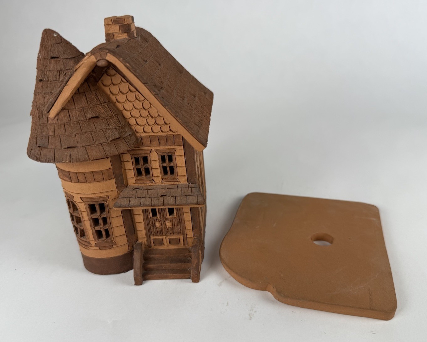 Handmade Clay Pottery 6” House For Tea Light Signed by Artist Candle Holder