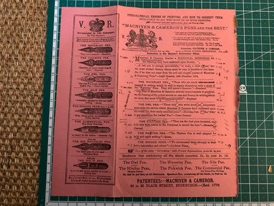 Original Macniven & Cameron Kugelschreiber doppelseitig Werbeprospekt rosa Katalog